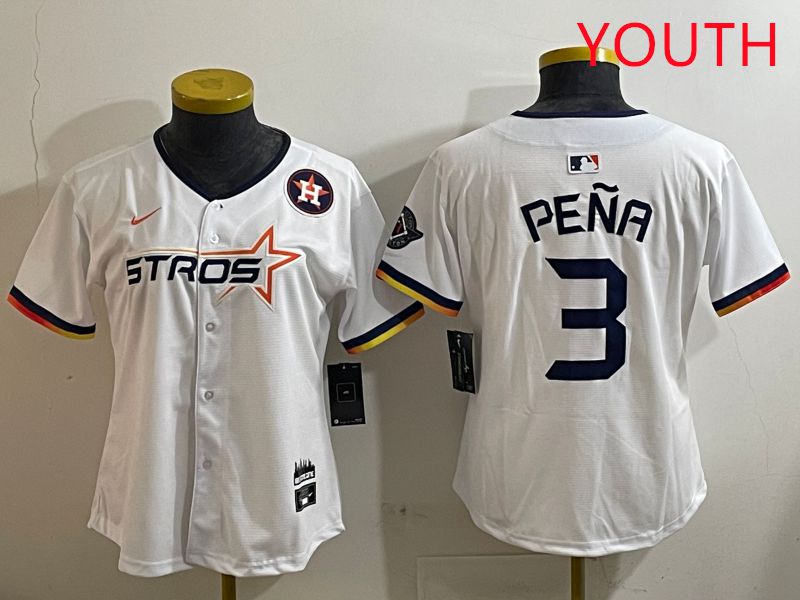 Youth Houston Astros #3 Pena White three generations Joint Name Nike 2025 MLB Jersey style 10